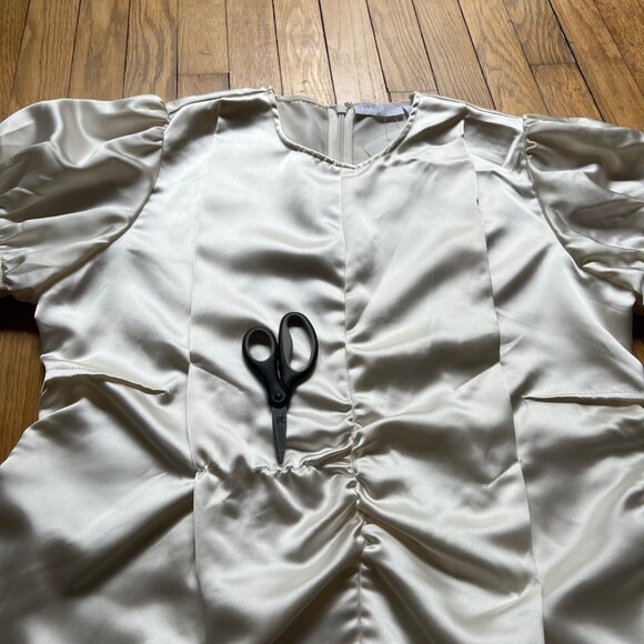 Asos Size 10 Ivory Satin Pleated Ruched Detail Short Puff Sleeve Blouse Top NWT - Picture 12 of 15